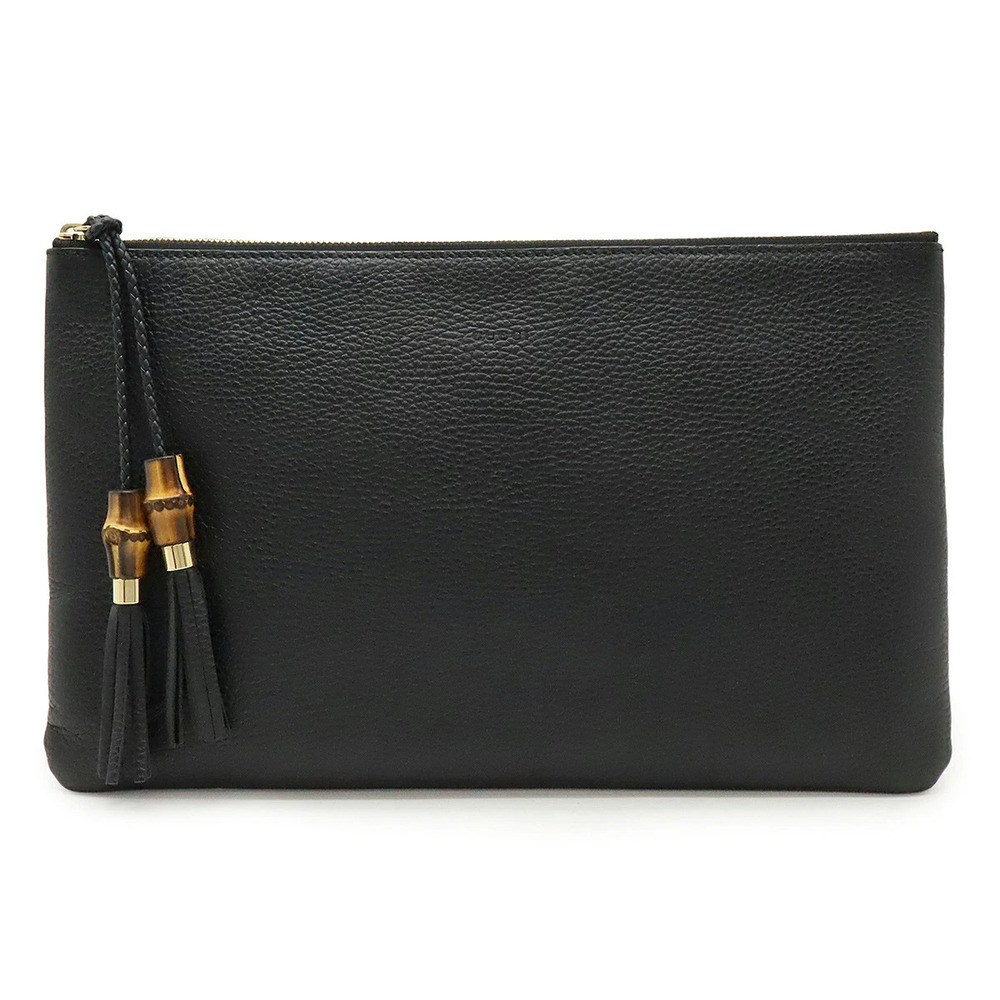 Gucci Bamboo Tassel Clutch Bag Shoulder Leather Black
